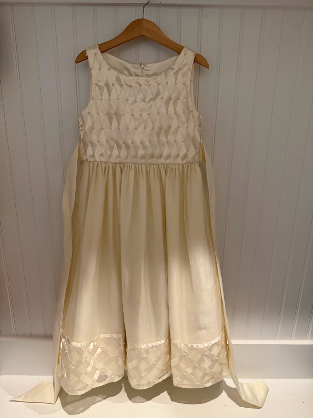 Cinderella Cream Satin Girls' Formal Dress with Quilted Bodice